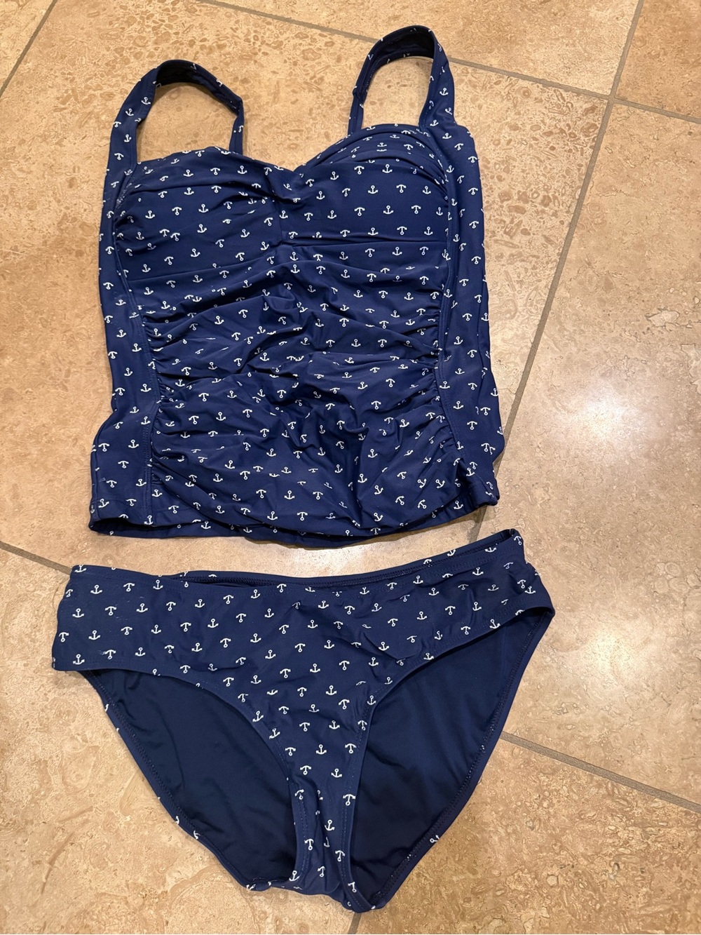 DownEast Navy Anchor Print Tankini Set - Nautical Swimwear